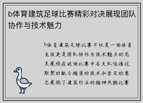 b体育建筑足球比赛精彩对决展现团队协作与技术魅力