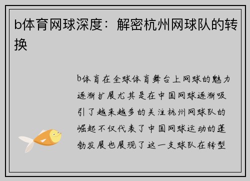 b体育网球深度：解密杭州网球队的转换