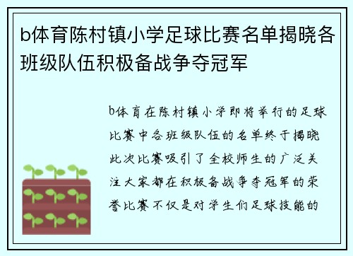 b体育陈村镇小学足球比赛名单揭晓各班级队伍积极备战争夺冠军