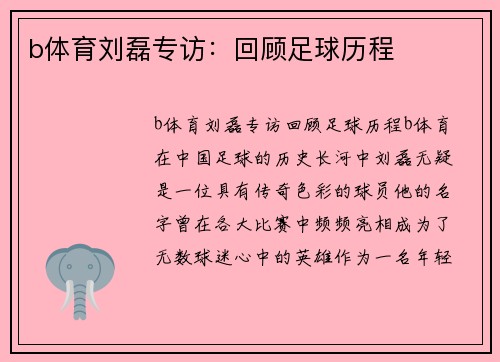 b体育刘磊专访：回顾足球历程