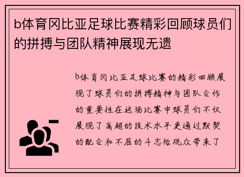 b体育冈比亚足球比赛精彩回顾球员们的拼搏与团队精神展现无遗